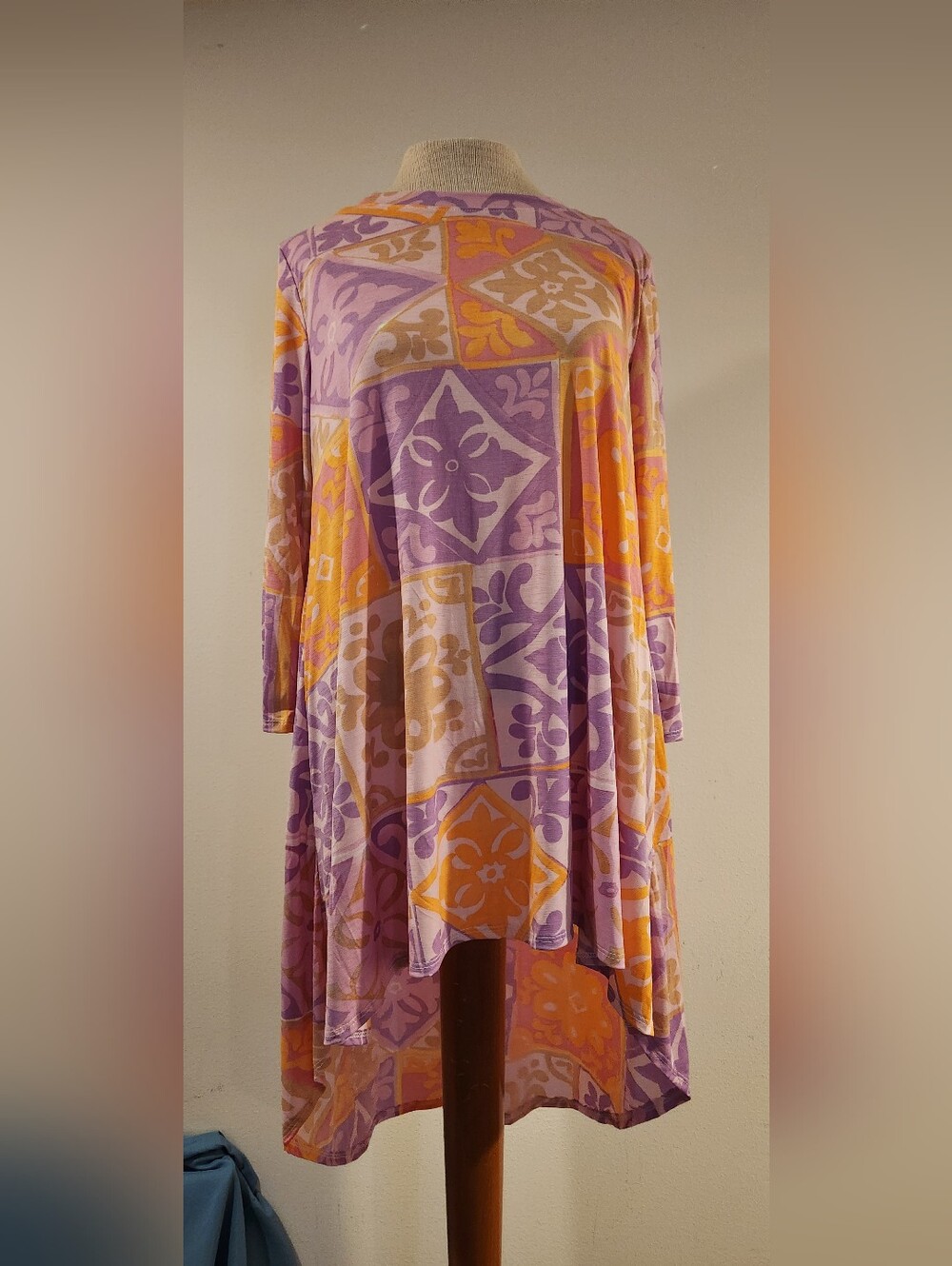Lavender & Peach High-Low Tile Print Swing Dress